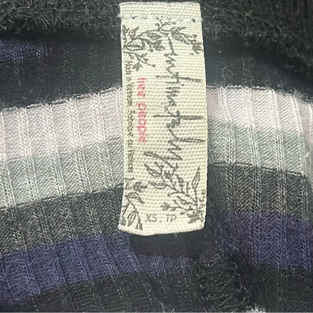 FREE PEOPLE Good on You Grey Multi Striped Three Quarter Sleeve Tee